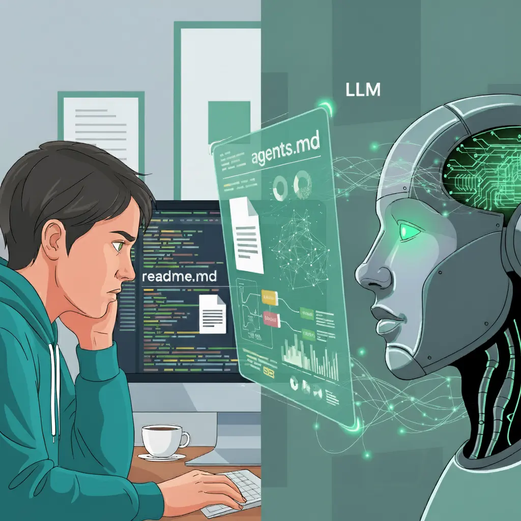 Illustration of AGENTS.md as a README for AI coding agents